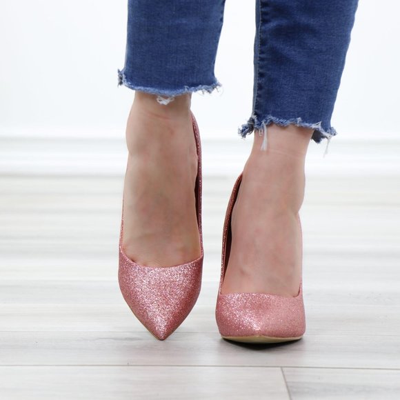 Glitter Pointed Toe High Heel Wedding Party Pumps - Picture 12 of 15